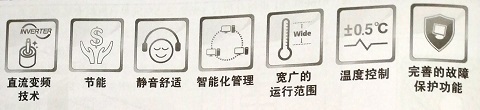 直流变频技术、节能、静音舒适、智能化管理、宽广的运行范围、温度控制、完善的故障保护功能
