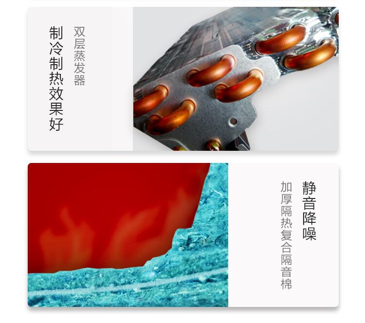 双层蒸发器制冷制热效果好；加厚隔热复合隔音棉静音降噪；