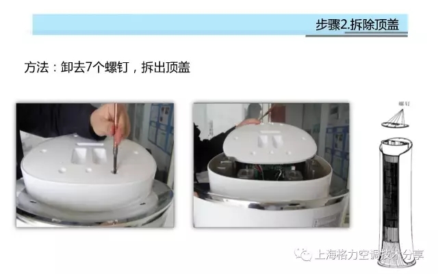 步骤2 拆除顶盖方法：卸去7个螺钉中，拆出顶盖